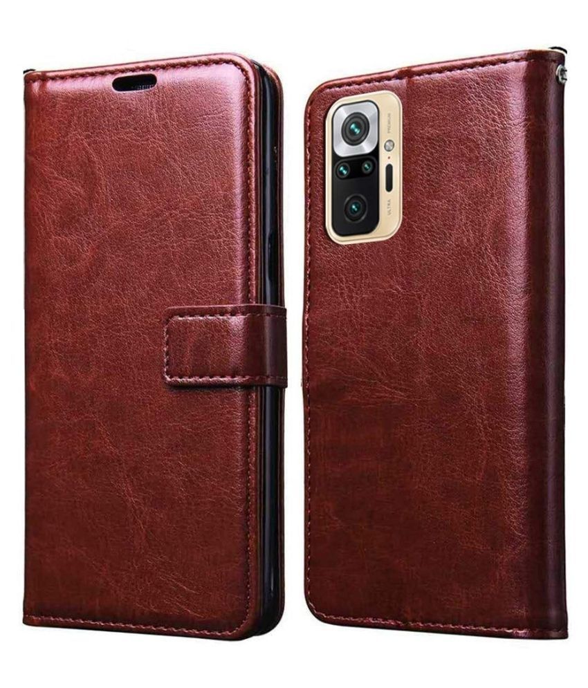     			Xiaomi Redmi Note 10 Pro Flip Cover by NBOX - Brown Viewing Stand and pocket