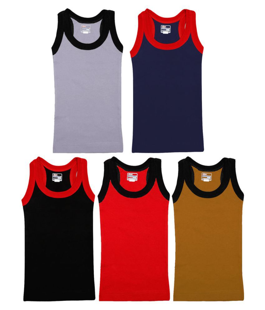     			Rupa Frontline Cotton Multicolor Sleeveless Vests for Kids/Boys - Pack of 5