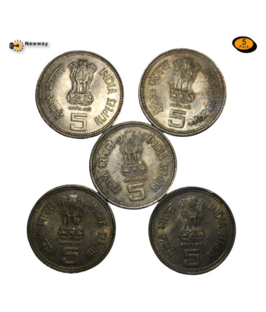     			newWay (Pack of 5) 5 Rupees 1989 (100th Anniversary of Birth of Nehru) Republic India Rare Coins
