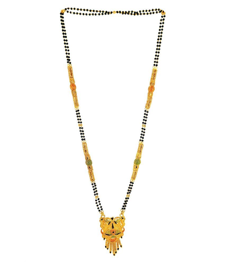     			KRIMO GOLD PLATE BLACK BEAD MINA 2 LINE CHAIN LONG MANGALSUTRA-100154