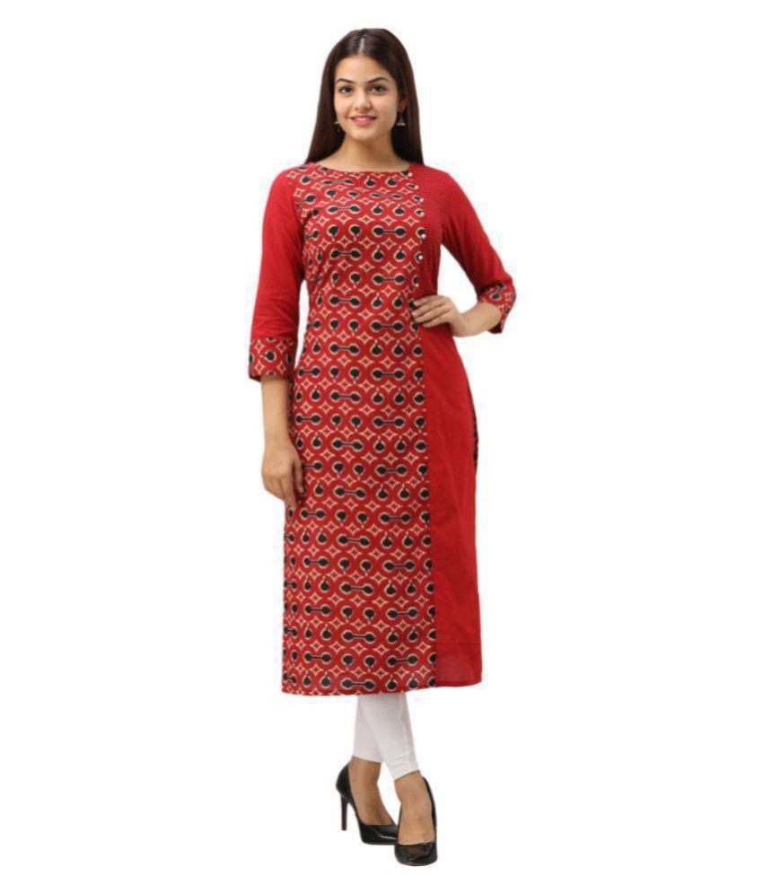 SVARCHI Red Cotton Women's Straight Kurti ( Pack of 1 ) Buy SVARCHI