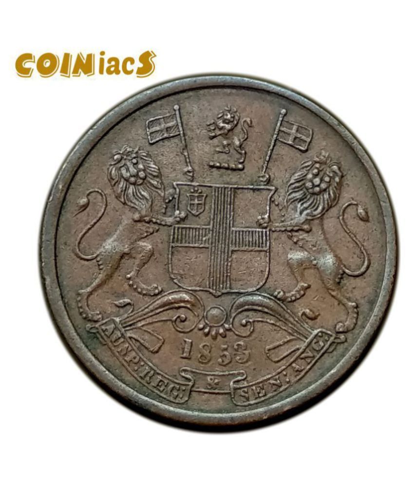     			Scarce 1/2 Pice - East India Company 1853 Copper Coin, British India Uniform Coinage, Vintage Historic Coin in ★ High Grade, 100% Authenticty Assurance - COINIACS