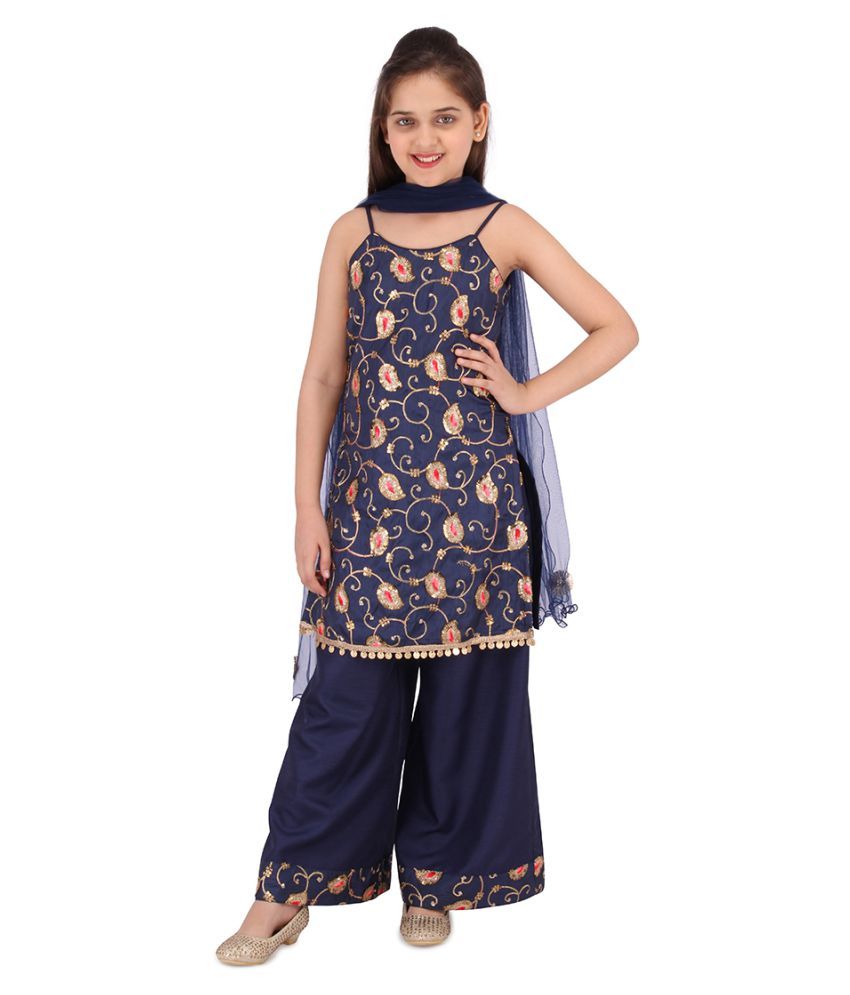     			Cutecumber Pack of 1 Girls Georgette Top With Palazzo ( Navy )