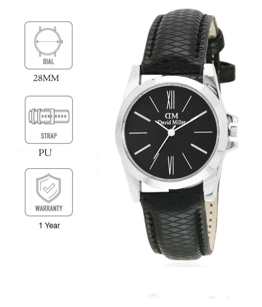     			David Miller - Black PU Analog Womens Watch