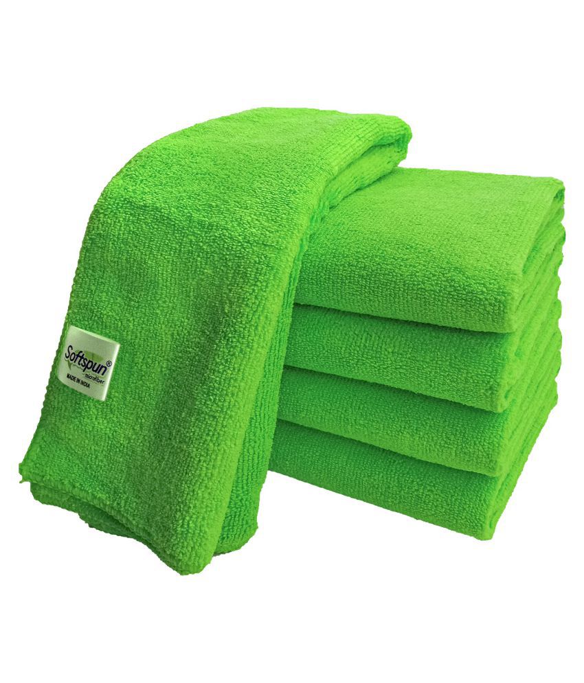     			SOFTSPUN Microfiber Cleaning Cloths, 5pcs 40x40cms 340GSM Green! Highly Absorbent, Lint and Streak Free, Multi -Purpose Wash Cloth for Kitchen, Car, Window, Stainless Steel, silverware.