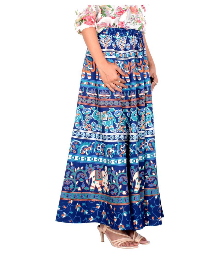 Buy Rajvila Cotton Broomstick Skirt Turquoise Online at Best Prices