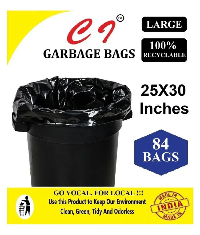 Extra Large High Quality Garbage Bags Biodegradable Size 29x39 Inch  Disposable Garbage Trash Waste Dustbin - Pack of 4 (60 Bags)