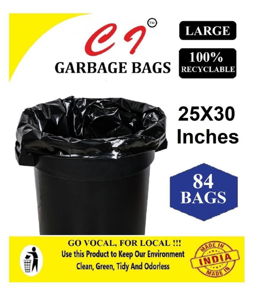     			C-I Large 84 pcs - 25X30 Black Disposable Garbage Trash Waste Dustbin Bags of 63cm x 76cm | Pack of 6 X 14 pcs= total 84 pcs