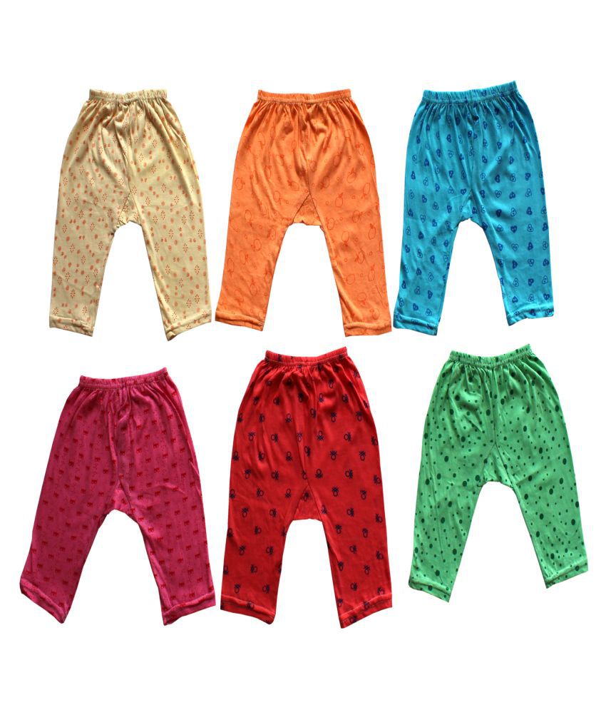 HF Lumen Cotton Printed Unisex Diaper Fit Pyjamas/ Bottom/ Lower (Pack of 6, New Born-18 Months) - Random Colors Will Be Sent