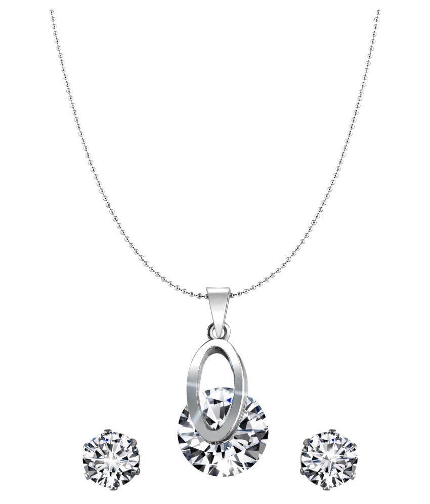     			Vighnaharta White Jasmine Solitaire CZ Rhodium Plated Alloy Pendant set for Women and Girls