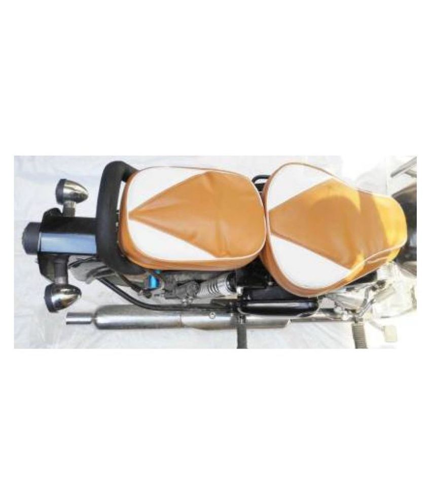     			Seat Cover Tan And White Split Bike Seat Cover For Royal Enfield Classic Chrome, Classic Desert Storm, Classic 350, Classic 500, Classic