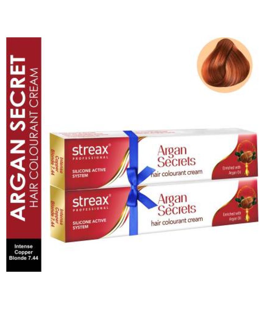 Streax Argan Secrets Permanent Hair Color Blonde intense Copper  B.de 7.44 60 g Pack of 2