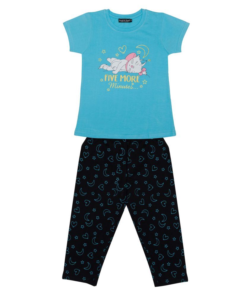     			Todd N Teen Pack of 1 Girls Cotton Night Suit Set ( Blue )