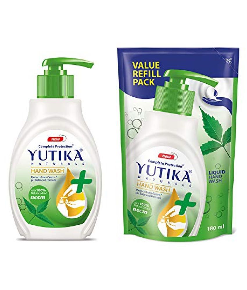    			yutika Natural Complete Protection 200ml+180ml Liquid Refill Neem Hand Wash 380 mL Pack of 1
