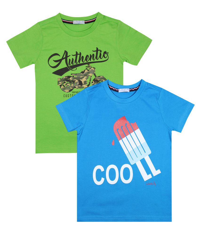 Luke and Lilly Boys Cotton Half Sleeve Printed Tshirt Pack of 2