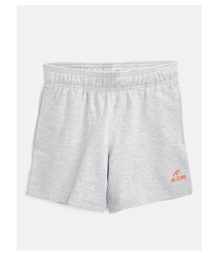 Alcis Boys Grey Melange Solid Slim Fit Sports Shorts