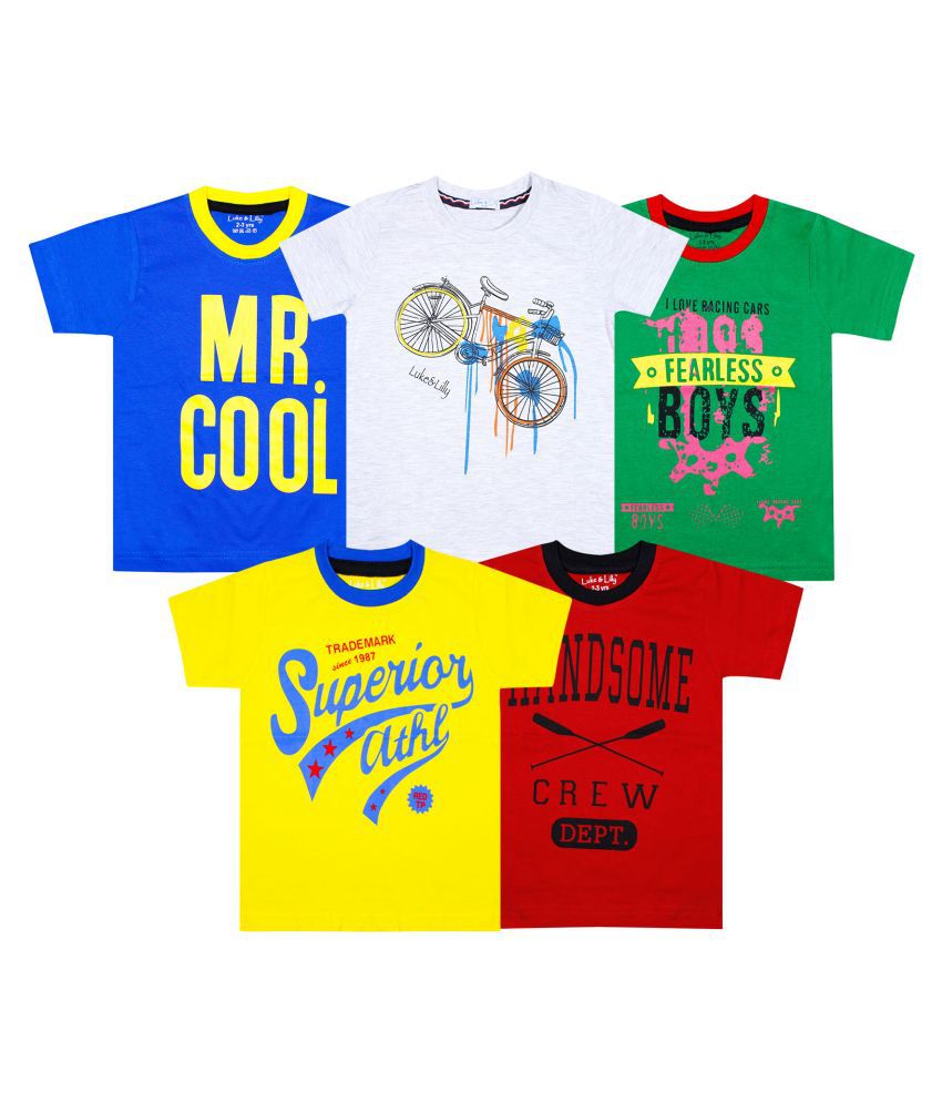 Luke and Lilly Boys Cotton Half Sleeve Multicolor Tshirts Pack of 5