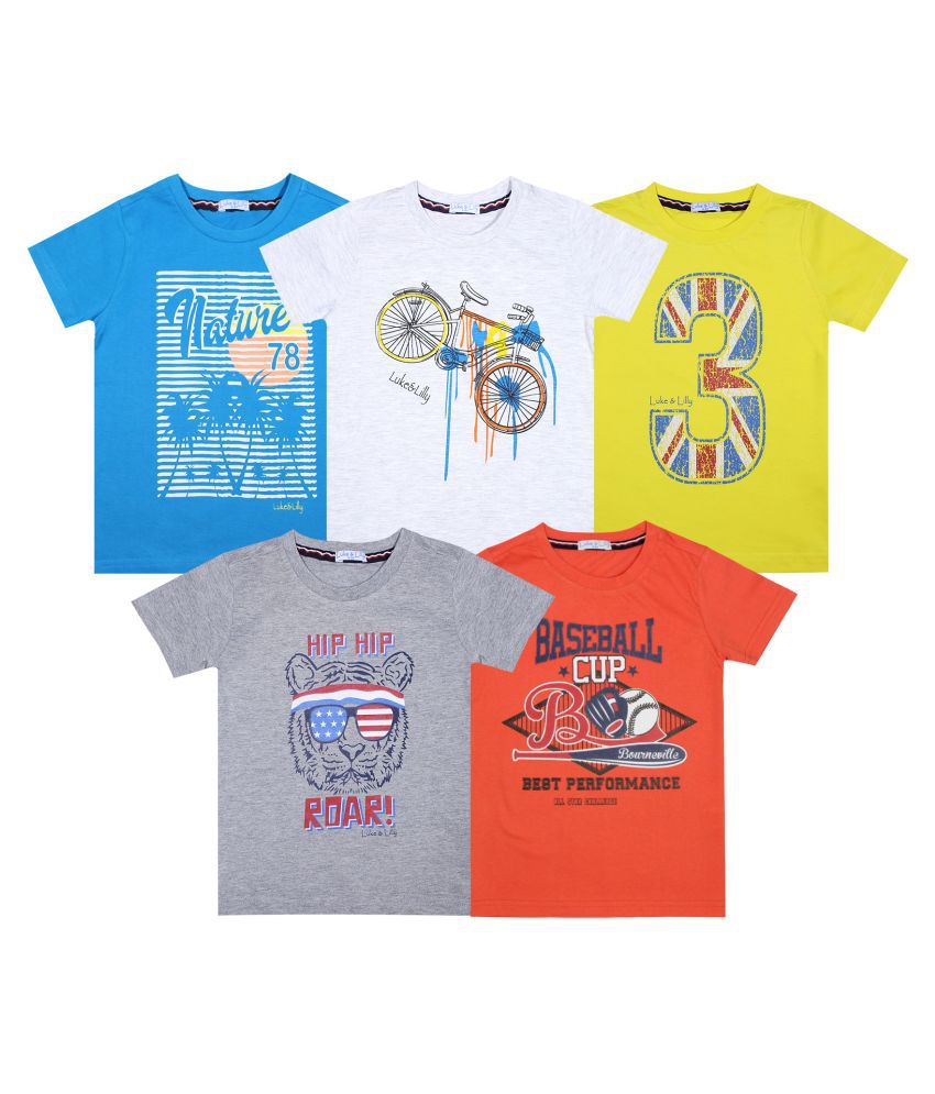 Luke and Lilly Boys Cotton Half Sleeve Multicolor Tshirts Pack of 5
