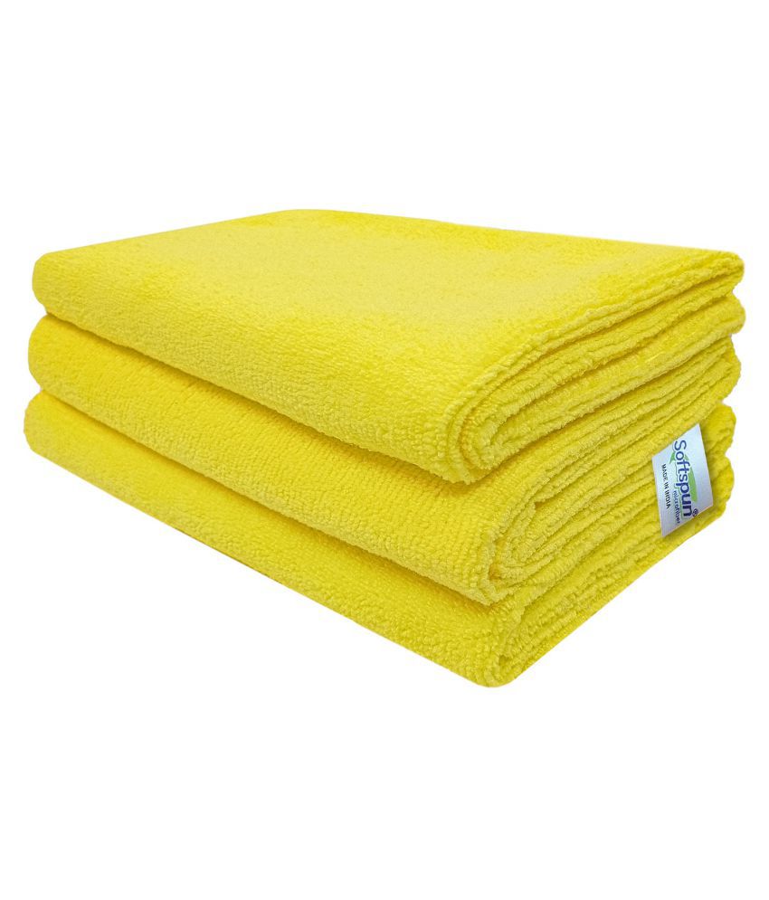 SOFTSPUN Microfiber Cloth - 3 pcs - 40x40 cms - 340 GSM yellow- Thick Lint & Streak-Free Multipurpose Cloths