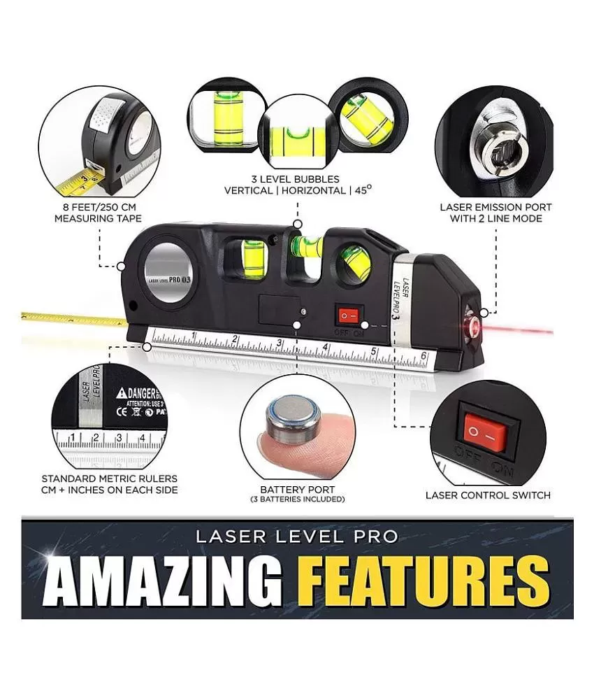 Laser Level Line Tool, Multipurpose Laser Level Kit Standard Cross Line Laser Level Laser Line Leveler Beam Tool with Metric Rulers 8ft/2.5m for