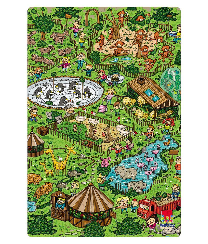     			Webby City Zoo Illustration Wooden Jigsaw Puzzle, 252 pieces