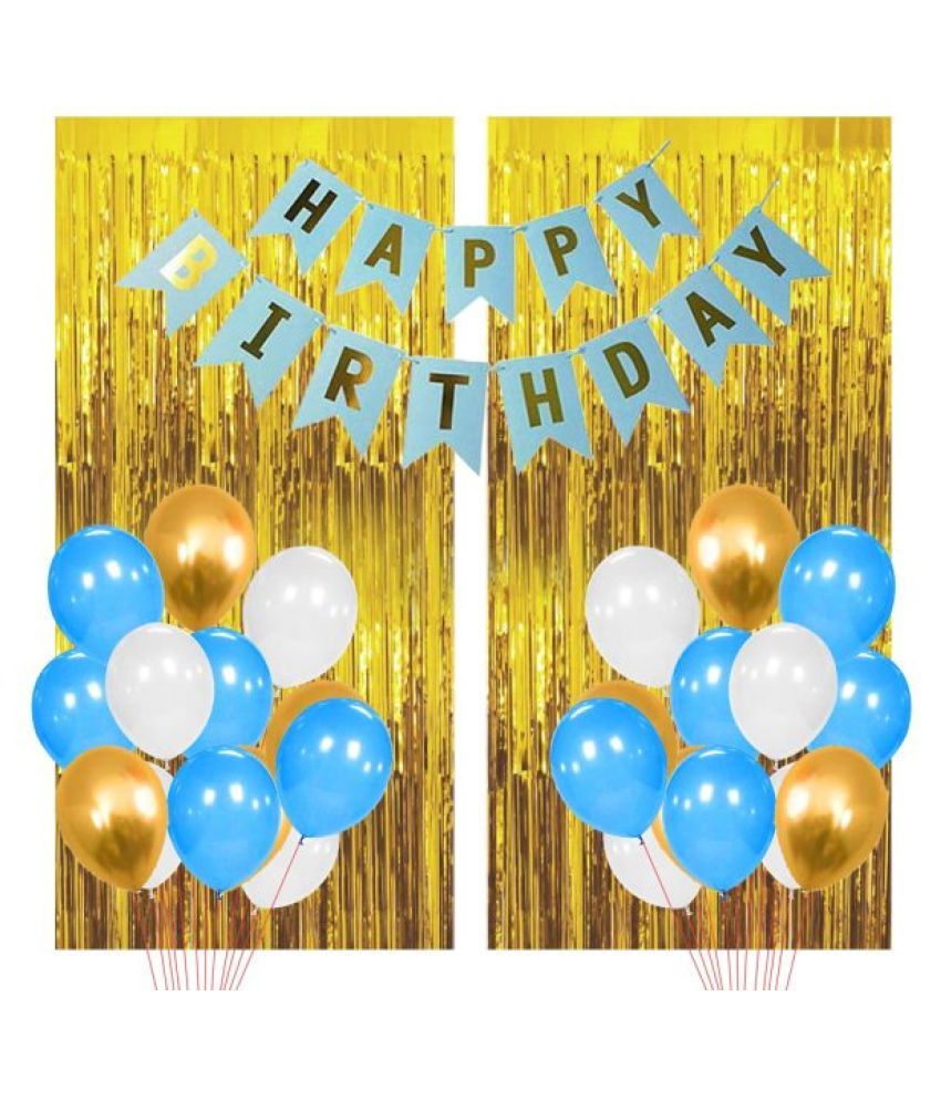 happy birthday letter blue banner set with golden print