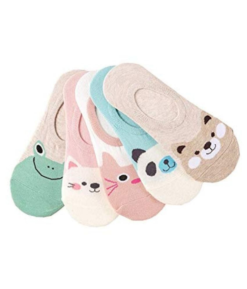     			HF LUMEN Women's and Girl's Cute Animal Printed Anti-Slip Cotton Loafer Socks (Multi-Coloured) - Pack of 5 Pairs