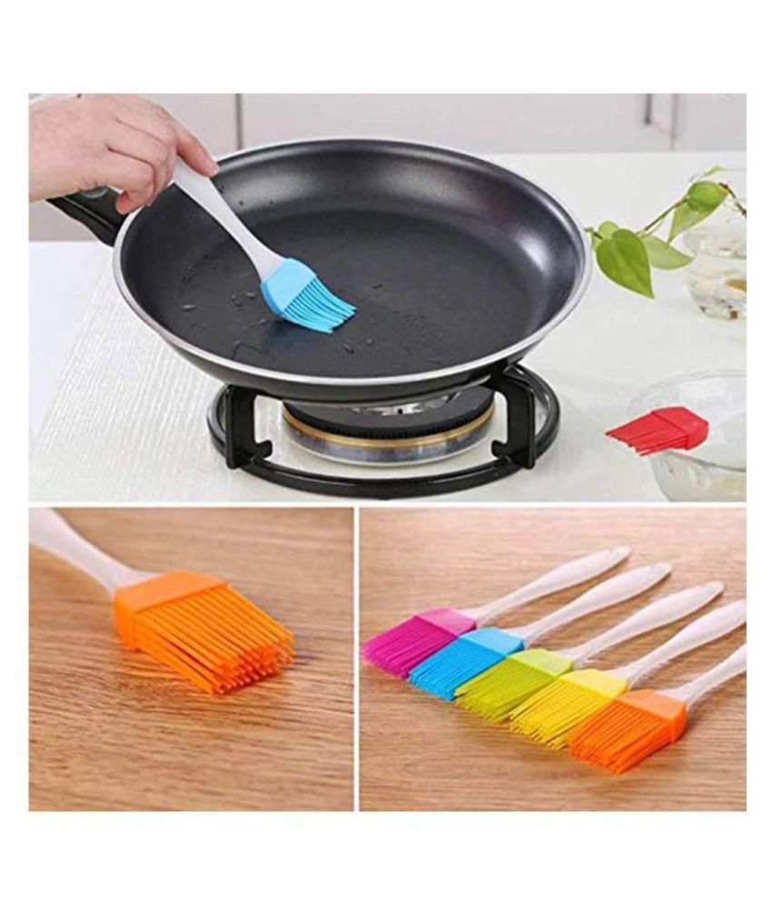     			Krishna Emporia Set of 2 Kitchen Silicon Flat Pastry Brush Silicon Oil Brush for Cooking Grilling,Tandoor and BBQ (Multi Color)