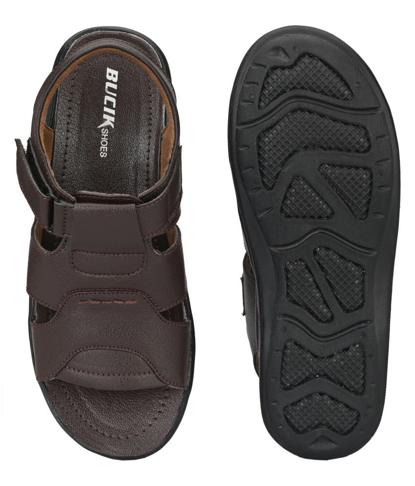 bucik men brown synthetic slip on leather sandals