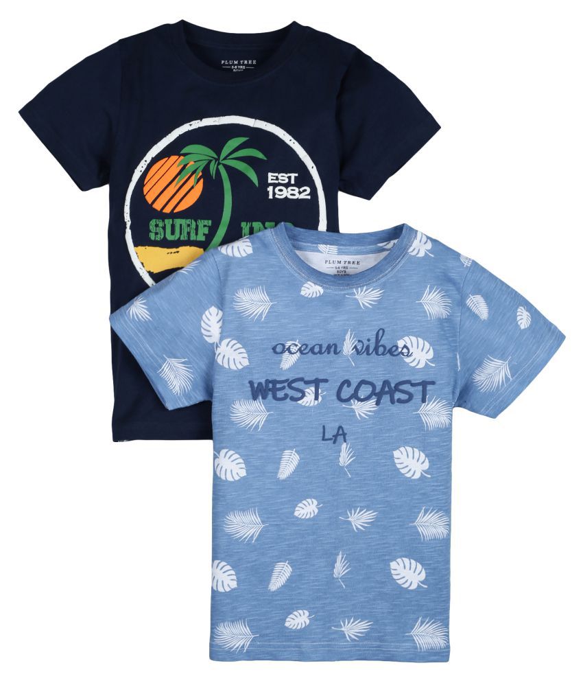 Plum Tree Boys Half Sleeve Surf Print T-shirt( Pack of 2)