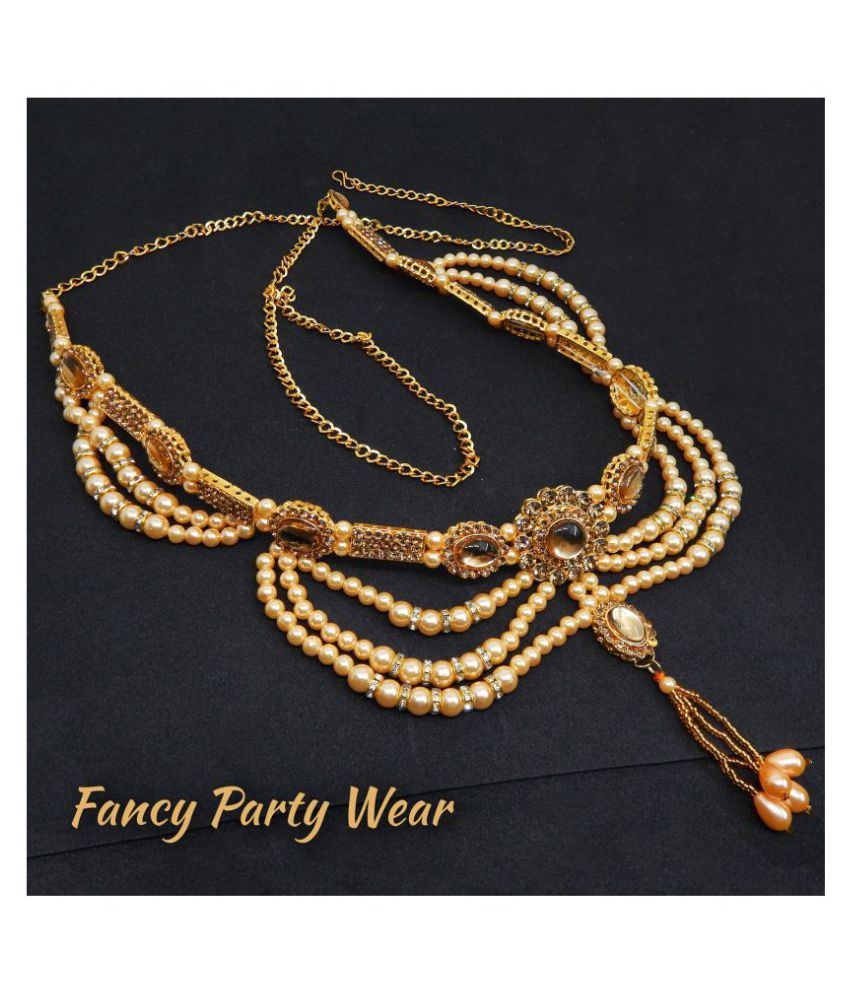 Fresh Vibes Traditional White Pearls Heavy Fancy Kamarband for Women Ethnic Indian Wedding