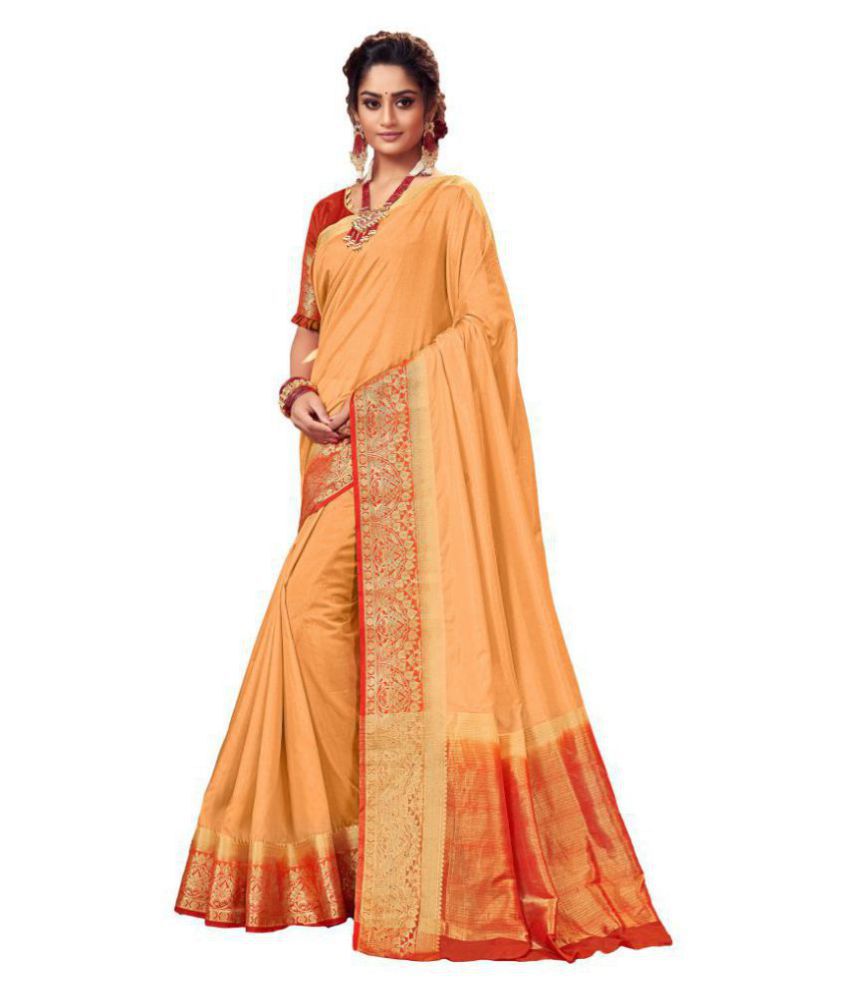     			Aarrah Orange Silk Blends Saree