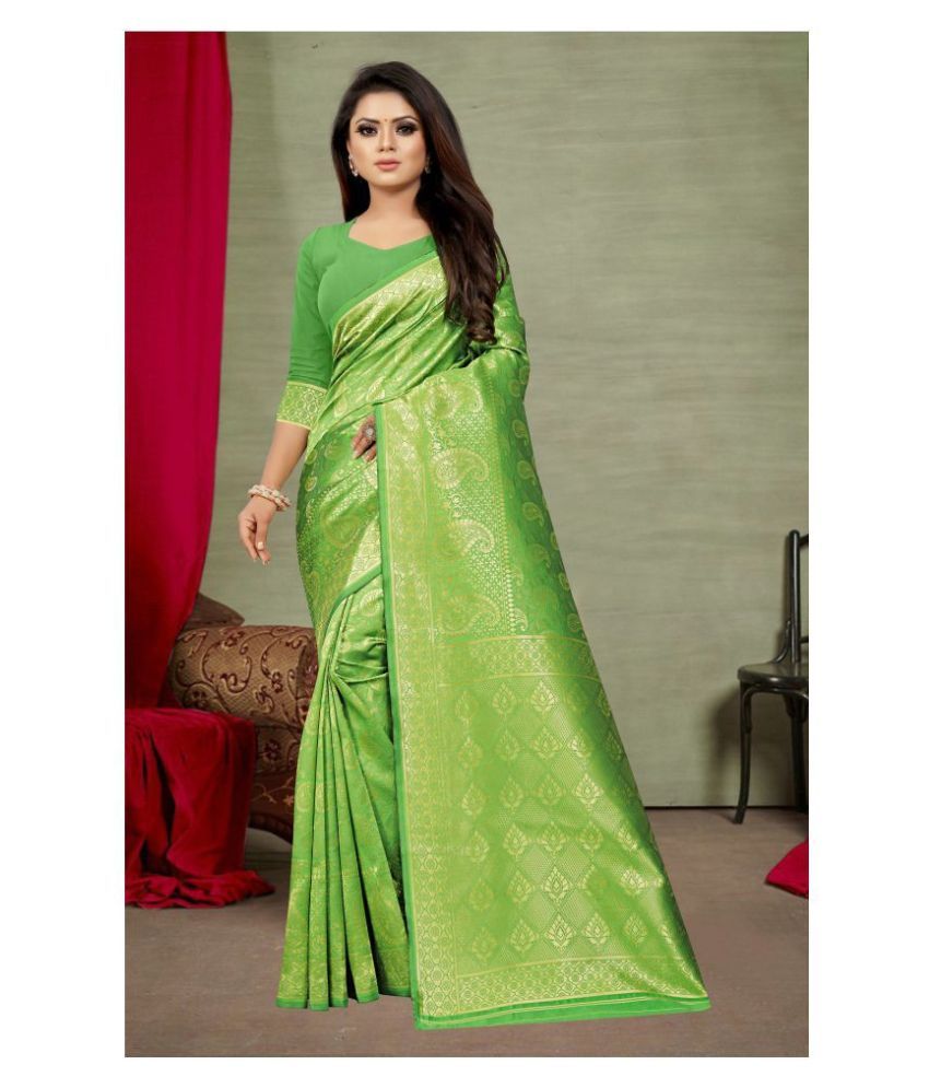     			Gazal Fashions - Green Banarasi Silk Saree With Blouse Piece (Pack of 1)