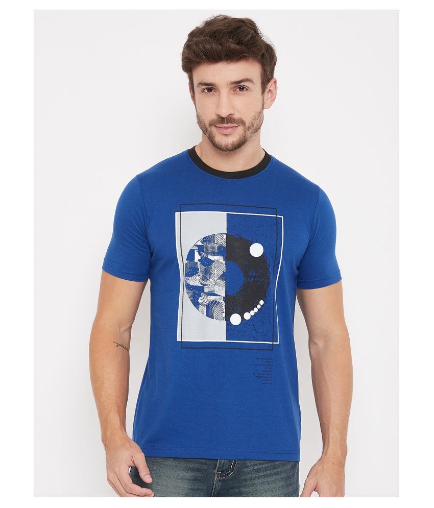     			BISHOP COTTON Cotton Lycra Blue Printed T-Shirt