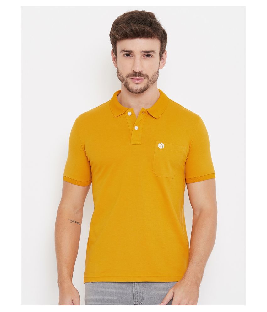     			BISHOP COTTON Cotton Lycra Yellow Plain Polo T Shirt