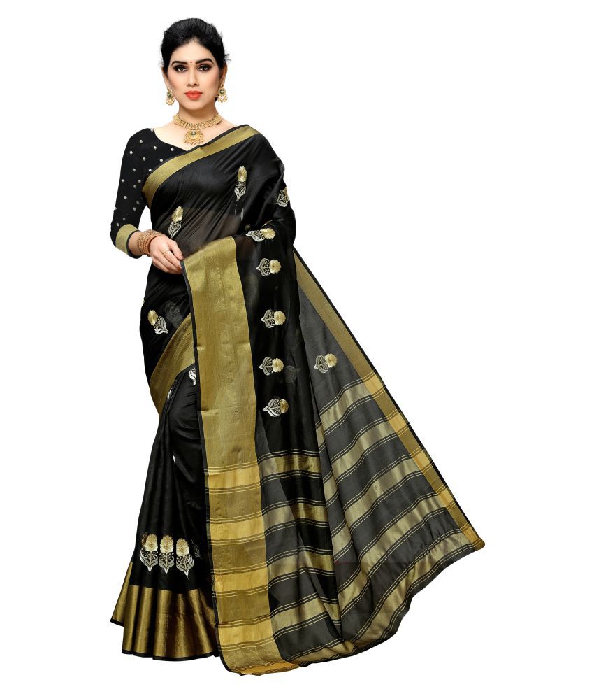     			Bhuwal Fashion - Black Silk Blend Saree With Blouse Piece (Pack of 1)
