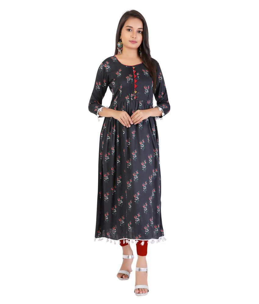     			MEESORRA - Blue Rayon Women's Flared Kurti ( Pack of 1 )