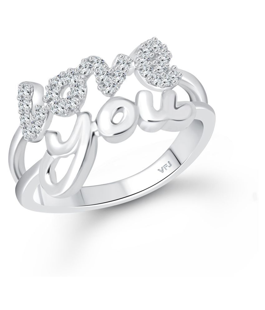     			Vighnaharta Valentine message Love  (CZ) Rhodium Plated  Ring - (  VFJ1591FRR15 )