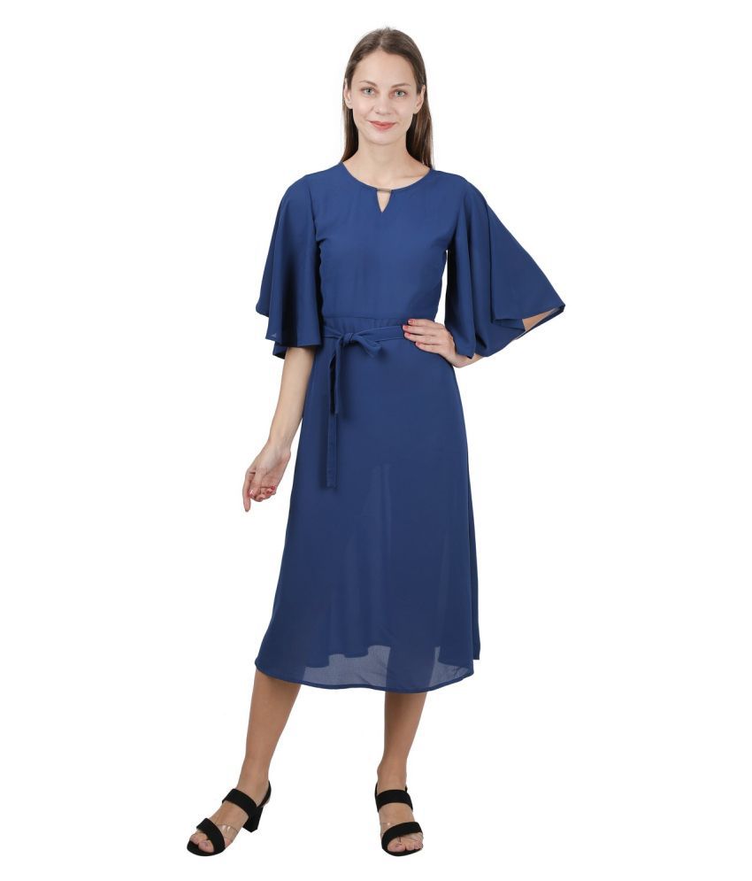 GALWIZ Poly Georgette Blue A- line Dress
