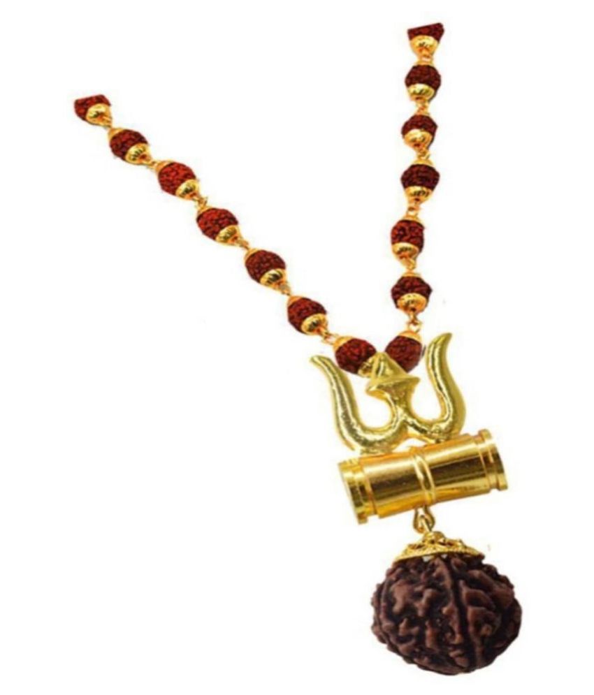     			Shiv Shakti Kavach 5 Mala With Shiv Trishul & Damru Wood Shiv Shakti Kavach Mukhi Rudraksha Wood Locket