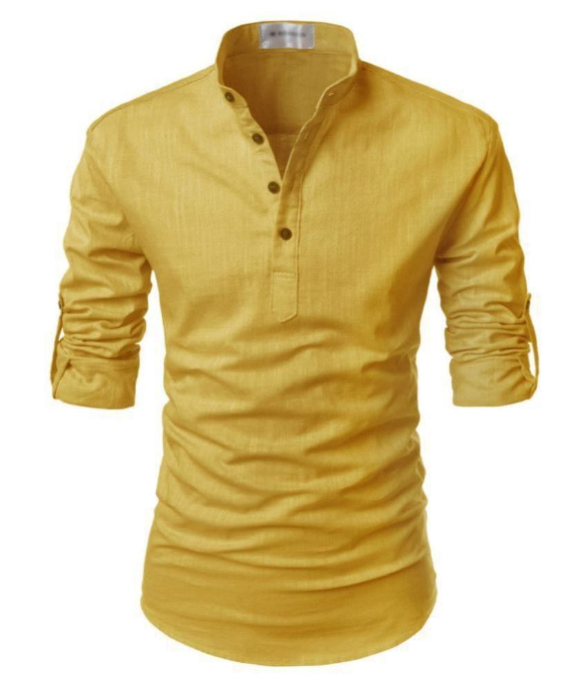     			Vida Loca - Yellow Linen Slim Fit Men's Casual Shirt (Pack of 1)