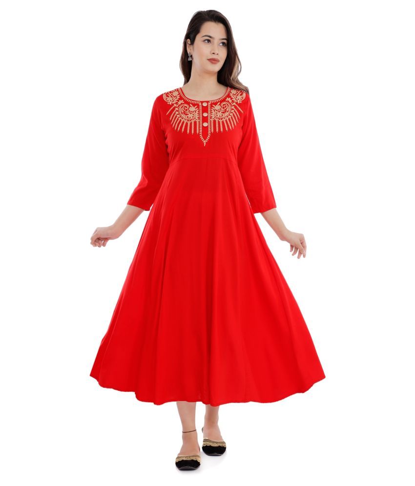     			FABRR - Red Rayon Women's Flared Kurti ( Pack of 1 )