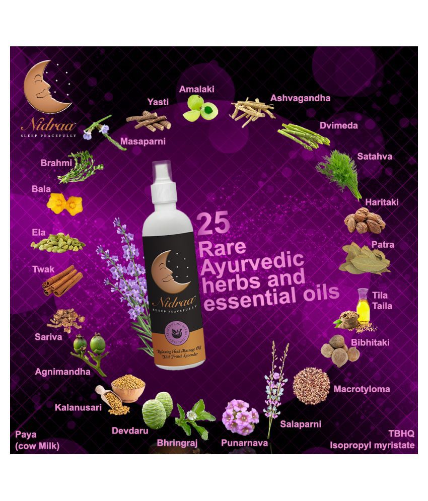 Nidraa Relaxing Head Massage Ayurvedic Hair Oil with Natural French  Lavender for Deep Sleep 100ml | Stress Relief | 100% natural: Buy Nidraa  Relaxing Head Massage Ayurvedic Hair Oil with Natural French