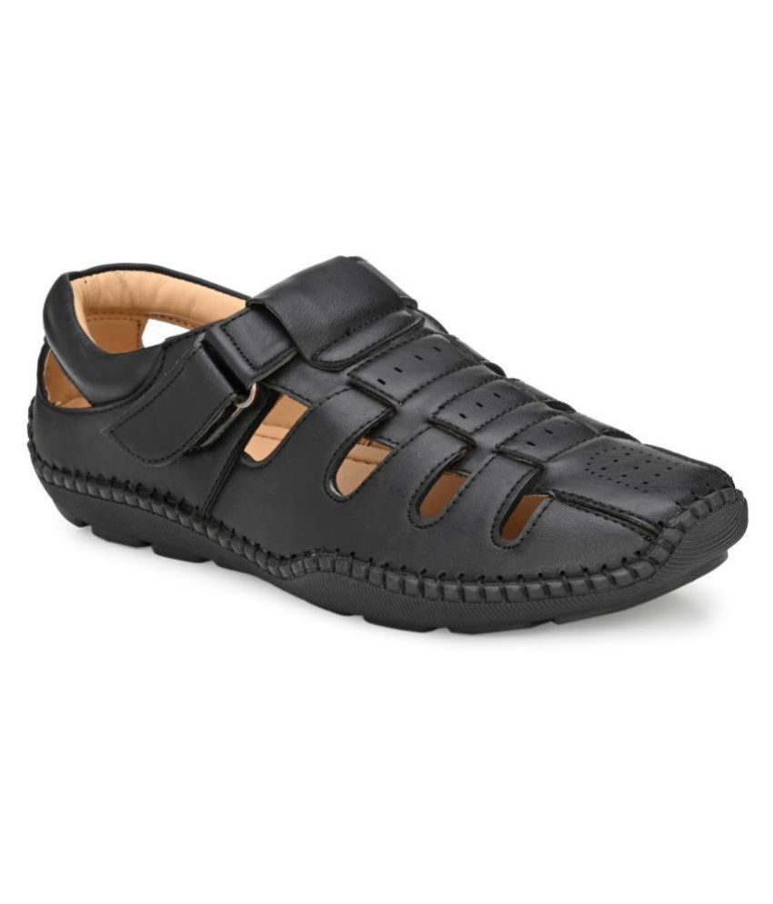     			SHENCES Black Faux Leather Sandals