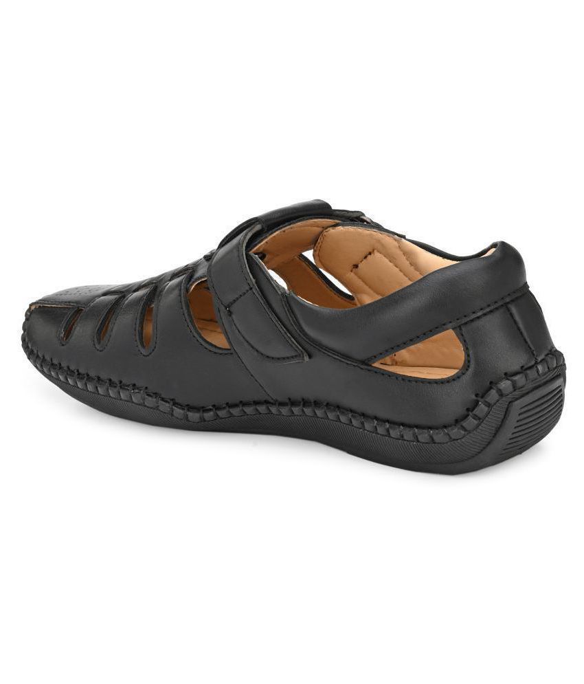 shences black leather slippers