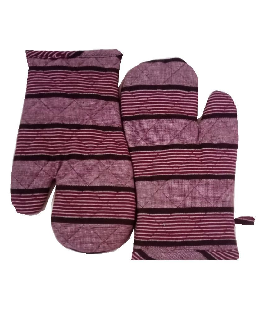     			Tidy Purple Color Stripes Design Cotton Oven Hand Glove - Pack of 2pcs