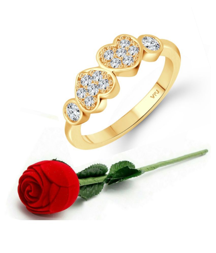     			Vighnaharta Couple Heart (CZ) Gold Plated  Ring with Scented Velvet Rose Ring Box for women and girls and your Valentine.