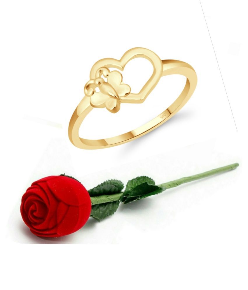     			Vighnaharta Cute Butterfly Heart CZ Gold Plated Ring   with Scented Velvet Rose Ring Box for women and girls and your Valentine.
