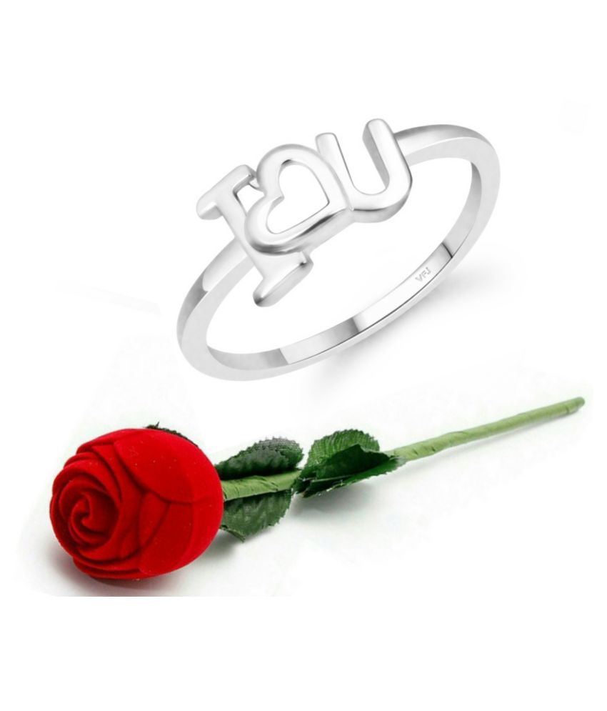     			Vighnaharta Initial I LOVE YOU  (CZ) Rhodium Plated Ring For Girls with Scented Velvet Rose Ring Box for women and girls and your Valentine.