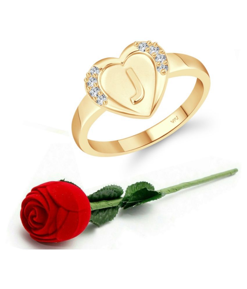     			Vighnaharta cz alloy Gold plated Valentine collection Initial '' J '' Letter in heart ring alphabet collection  with Scented Velvet Rose Ring Box for women and girls and your Valentine.